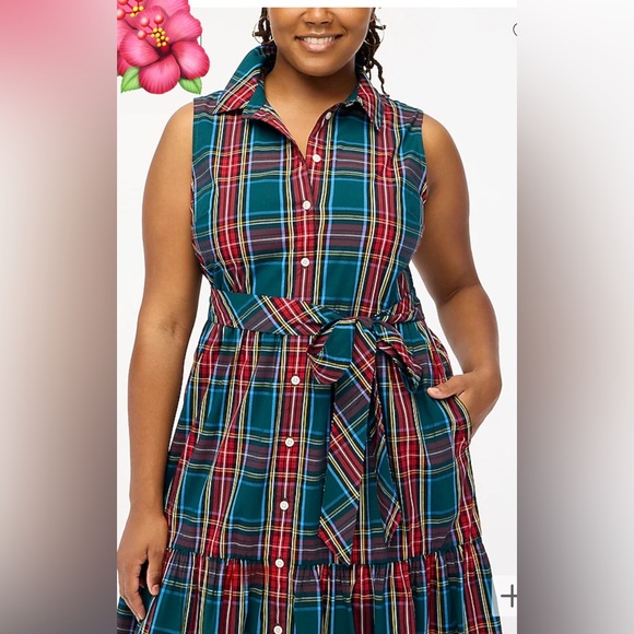 NWT J Crew Factory Warm Spruce Multi Tone Tartan Sleeveless Shirtdress Sz 12P - Picture 4 of 4